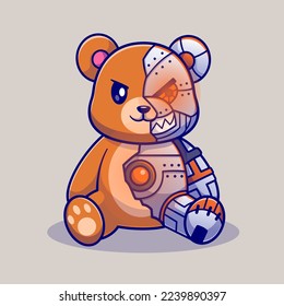 Cute Bear Robot Cyborg Cartoon Vector Icon Illustration. Animal Technology Icon Concept Isolated Premium Vector. Flat Cartoon Style