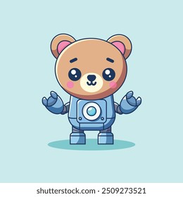 Cute Bear Robot Cyborg Cartoon Vector Icon Illustration. Animal Technology Icon Concept Isolated Premium Vector. Flat Cartoon Style