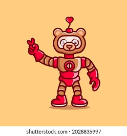 cute bear robot with love peace hand sign