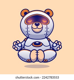 Ilustración del icono del vector de dibujos animados de yoga de la meditación del robot de oso lindo. Vector Premium Aislado De Icono De Tecnología Animal. Estilo de dibujo plano