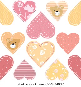 Cute Bear Rose Heart Endless Seamless Vector Illustration
