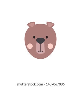 Cute bear round vector graphic icon.grizzly bear animal head, face illustration. Isolated on white background
