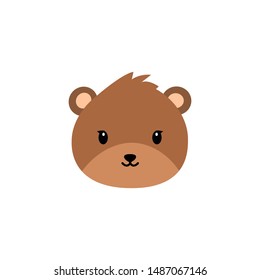 Cute bear round vector graphic icon.grizzly bear animal head, face illustration. Isolated on white background