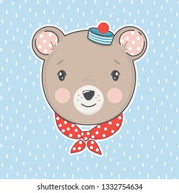 Cute bear sailor hand drawn vector illustration