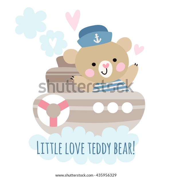 Cute bear sailor on a ship at sea. Children\'s\
illustration with a bear.