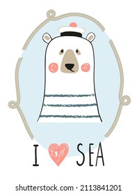 Cute bear sailor vector illustration. Baby print