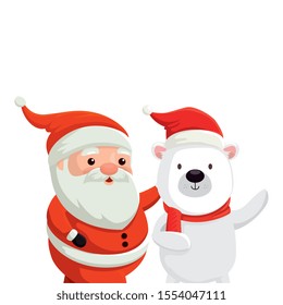 cute bear with santa claus characters merry christmas vector illustration design
