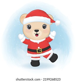 Cute Bear in Santa costume Christmas season illustration