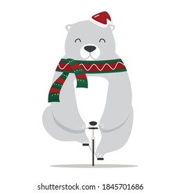 Cute bear with santa hat on a bicycle