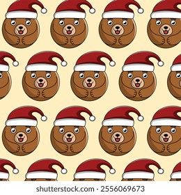 Cute Bear with santa hat pattern background for wallpaper and etc, vector design template perfect for christmas