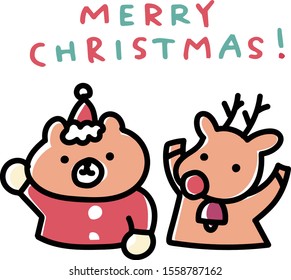 cute bear santa and reindeer