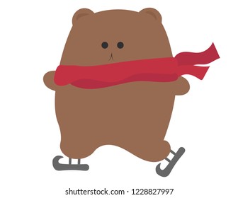 Cute bear in a scarf, rolling on skates.