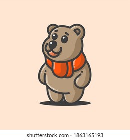 Cute bear with scarf, simple flat vector illustration