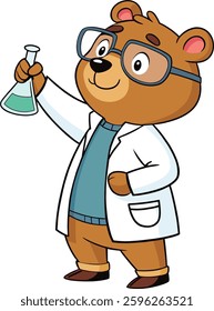 Cute Bear Scientist Cartoon Character illustrations isolated on a White Background