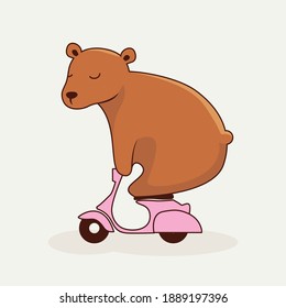 Vector de dibujos animados Cute Bear Scooter Biker Doodle