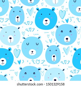 Cute bear seamless pattern background. Vector illustration.