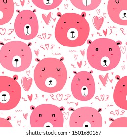 Cute bear seamless pattern background. Vector illustration.