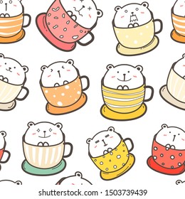 Cute bear seamless pattern background. Vector illustration.