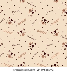 Cute Bear Seamless Pattern Background with words I love daddy Wallpaper Flat Style