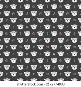 Cute bear Seamless pattern. Cartoon Animals in forest background. Vector illustration.