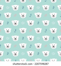 Cute bear Seamless pattern. Cartoon Animals in forest background. Vector illustration.