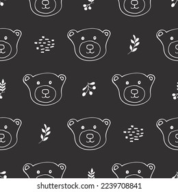 Cute bear Seamless pattern. Cartoon Animals in forest background. Vector illustration.
