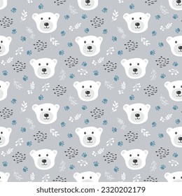 Cute bear Seamless pattern. Cartoon Animals in forest background. Vector illustration.