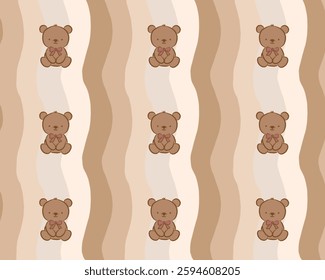 Cute bear seamless pattern design, endless vector illustration, background for paper, wallpaper and others.