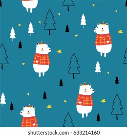 cute bear seamless pattern design as vector