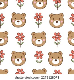 Cute bear seamless pattern Hand drawn cartoon animal background in childrens style Vector design used for design used for fabric, newborn apparel, textiles, and wallpaper