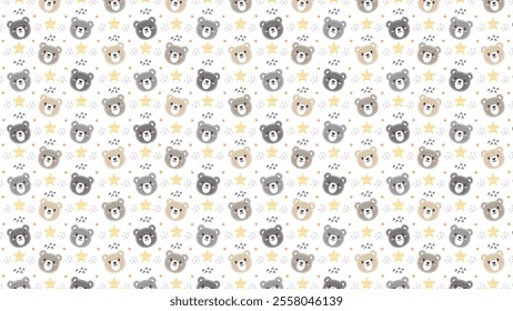 Cute bear seamless pattern kids hand drawn background design