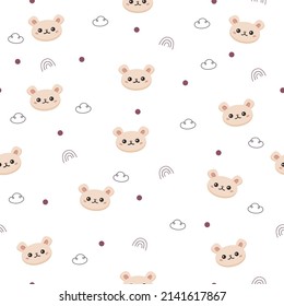 Cute bear seamless pattern on the white background