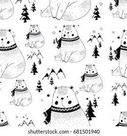 Cute bear seamless pattern print design. Vector illustration design for fashion fabrics, textile graphics, prints.