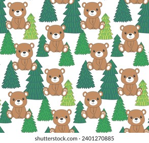 cute bear seamless pattern,cute bear in the forest