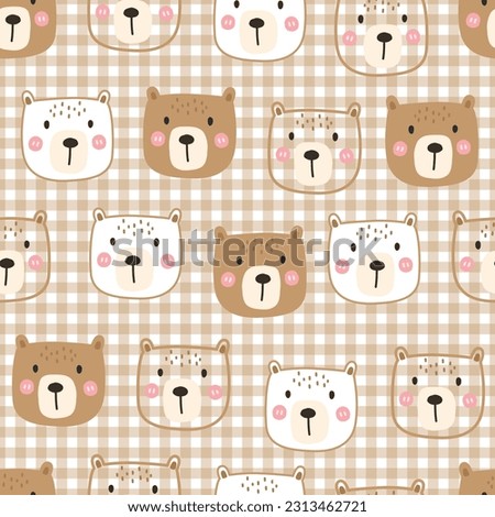 Cute bear seamless patterns Hand drawn cartoon animal background in childrens style Vector design used for fabric, textile, fashion, publication