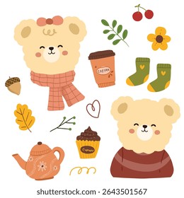 Cute bear set Autumn theme