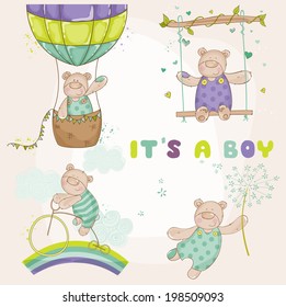 Cute Bear Set. Baby Shower or Arrival Card in vector