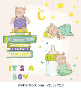 Rutsche Bärensatz. Für Babydusche oder Anreisekarte auf Vektorgrafik