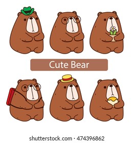 Cute Bear Set, Cartoon Animal, Vector Illustration