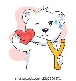 Cute bear setting heart aim, flat sticker  