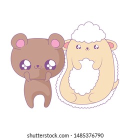 cute bear with sheep baby animals kawaii style