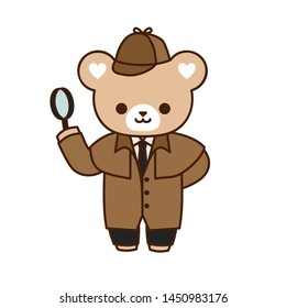 A cute bear in Sherlock Holmes costume. Detective cute bear