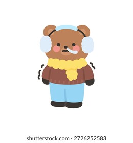 Um urso bonito tremendo no inverno frio Ilustração Vetor