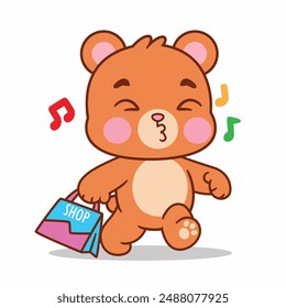Cute Bear Shopping Cartoon Vector Icon Illustration. Animal Business Icon Isolated Premium Vector. Cartoon Style