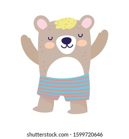 Cute bear with short pants. Cartoon vector illustration for baby shower.
