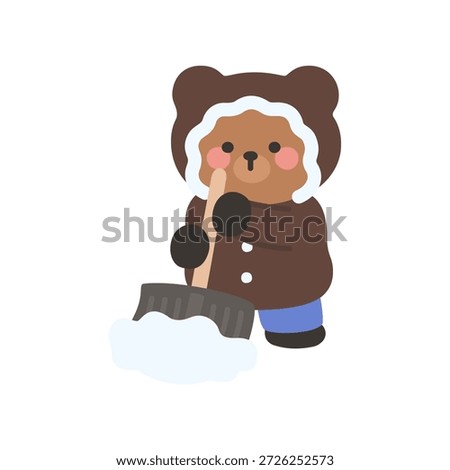 A cute bear shoveling snow outside Vector Illustration