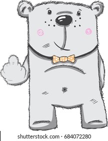 cute bear to show middle finger . Vector illustration