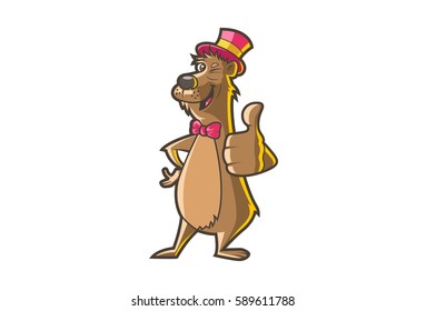 Cute Bear Showing thumbs up and smiling. Vector Illustration. Isolated on white background.
