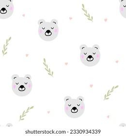 cute bear and simple abstract elements simless pattern on white background,kids print with teddy for fabric,textile,bedding,illustration for wallpaper,baby shower,nursery design.
