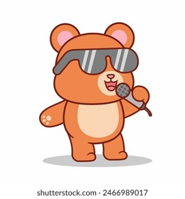 Cute Bear Singing Cartoon Vector Icon Illustration. Animal Music